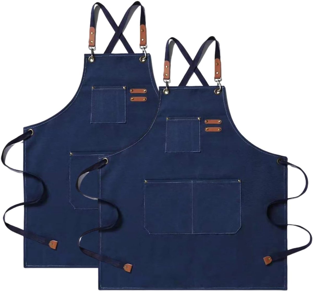 Canvas Kitchen Apron, 2 Pieces, Work Apron with 3 Pockets, Adjustable Strap, BBQ Apron Waterproof Professional for - ShopVlot