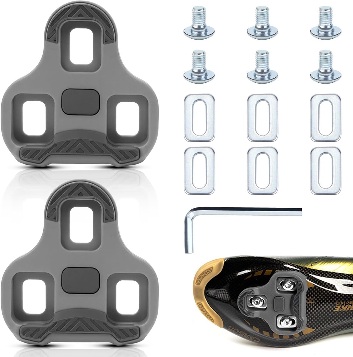 Dailygoods - Compatibel met Look Keo Bike Pedalen 3-Gats Grip Carbon Classic Cleats Fiets Studs Schoenenplaatset Racefiets Pedaal Grijs