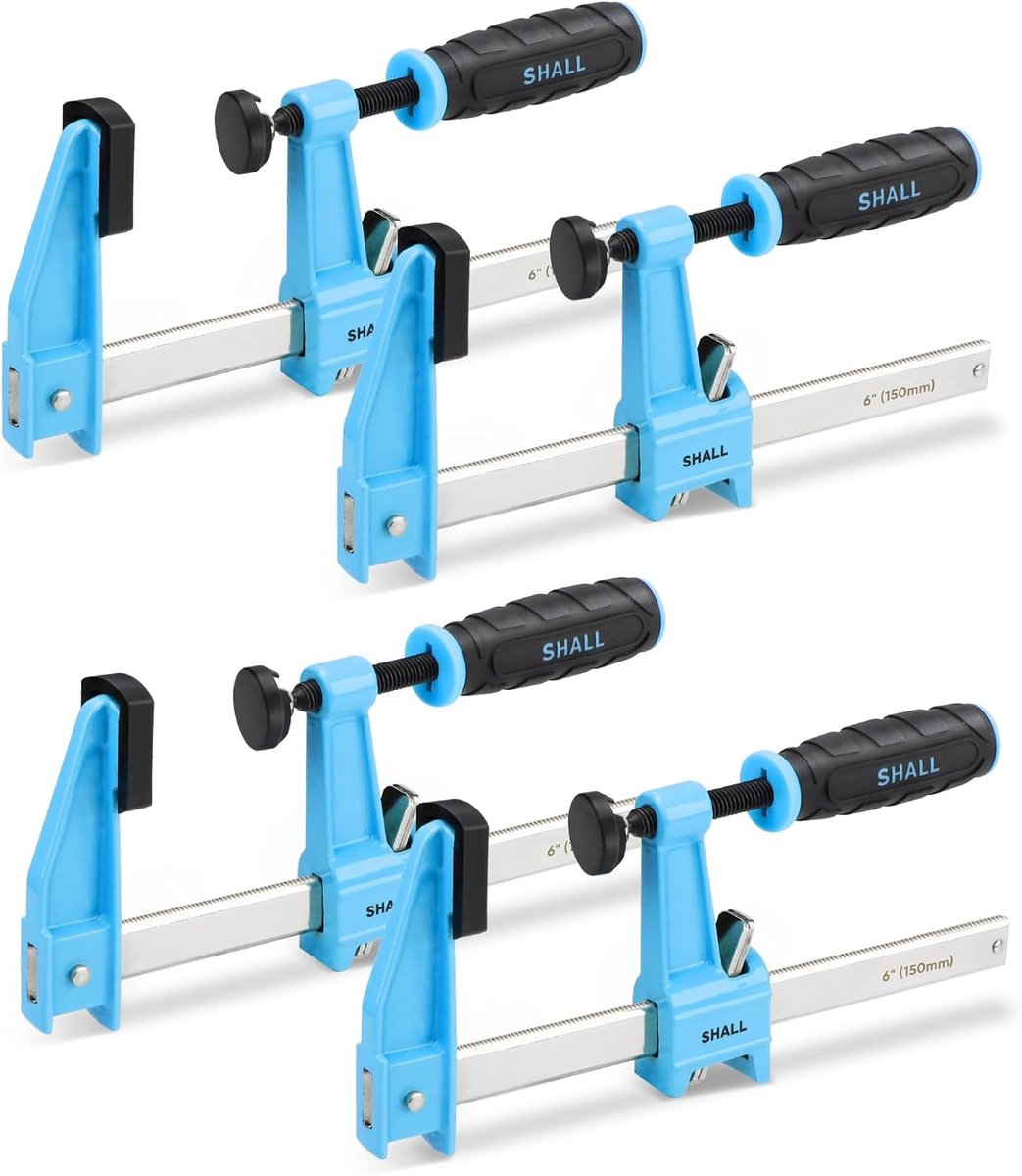 Thijox - Set van 4 stalen staafklemmen 15,2cm met snelinstelmechanisme - F-klemmen voor houtbewerking, metaalbewerking, klussen en ambachtelijk werk -