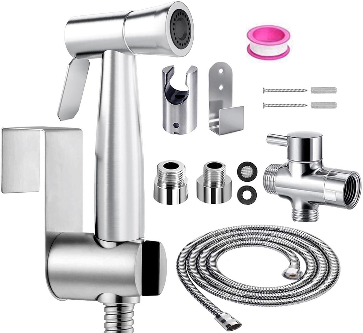 Dailygoods - Bidet-sproeier voor toiletten, met G1/2 inch ventiel en een G3/8 inch, roestvrijstalen sproeierset, voor persoonlijke hygiëne en bedpan, reiniging van babyluiers