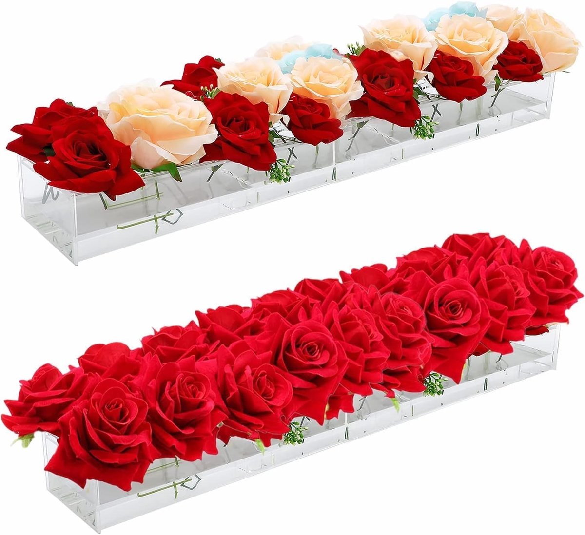 Bloemenvaas Luxe - 2 Stuks - Rechthoekige Doorzichtige Vazen - Eettafel Decoratie - 41 cm Lang - Middelpunt voor Bloemen - Tafelvaas