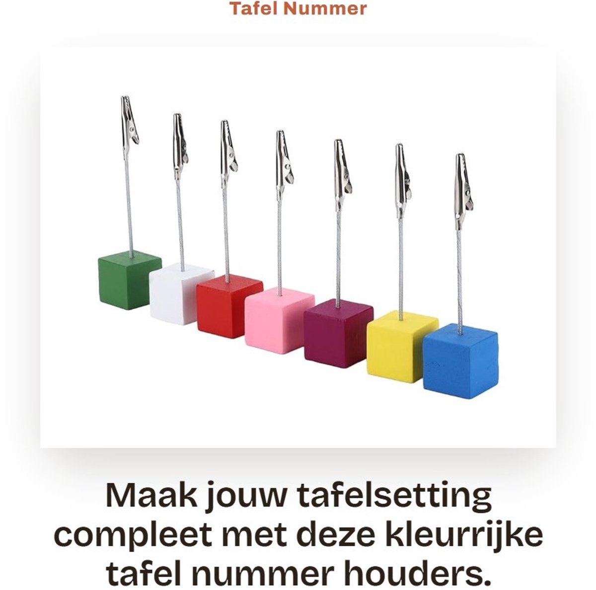 Dailygoods- Tafelnummer Houder 7 Stuks - Houten Fotohouder - Clip-Houder - Kleurrijke Basis - Hoogwaardig IJzer - Stabiel Ontwerp