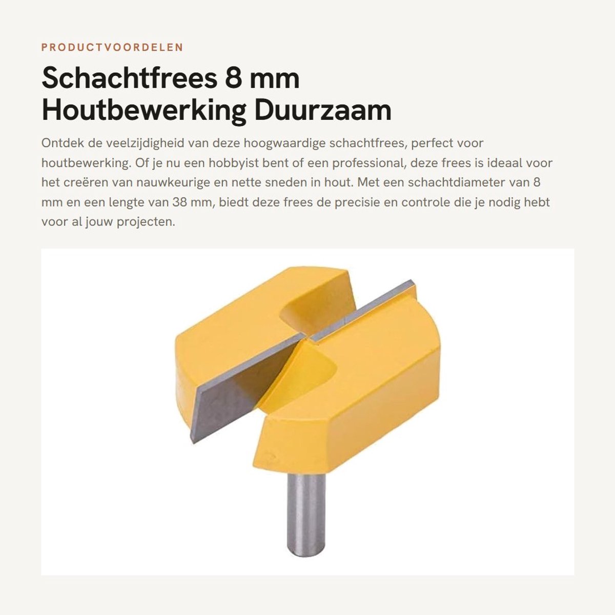 Dailygoods - Schachtfrees 8 mm - Houtbewerking - Duurzaam en sterk - 8 x 57 mm - Snijdiameter 8 mm - Geschikt voor precisiewerk - 1 stuk