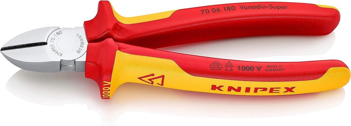 Thijox - Zijsnijtang Geïsoleerd 180 mm - VDE-getest - Krachtige Kniptang met Meer-componentengrepen - Perfect voor Elektriciens en Hobbyisten