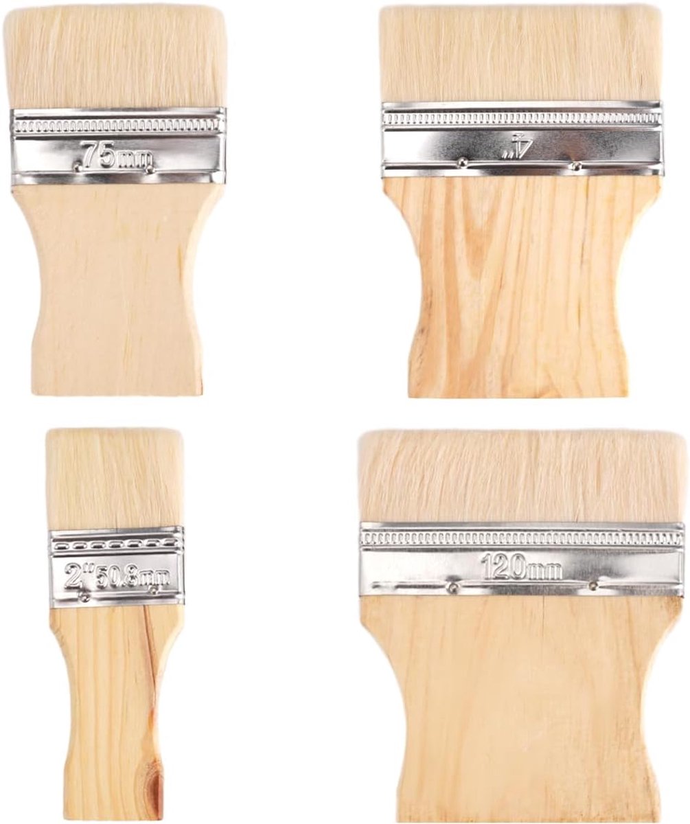 Thijox - 4 Stuks Paddle Vlakkwasten Set 4,5/7/9,5/11 cm Breed - Herbruikbare Platte Kwasten met Houten Steel voor Verf, Lijm, Doe-Het-Zelf, Beitsen -