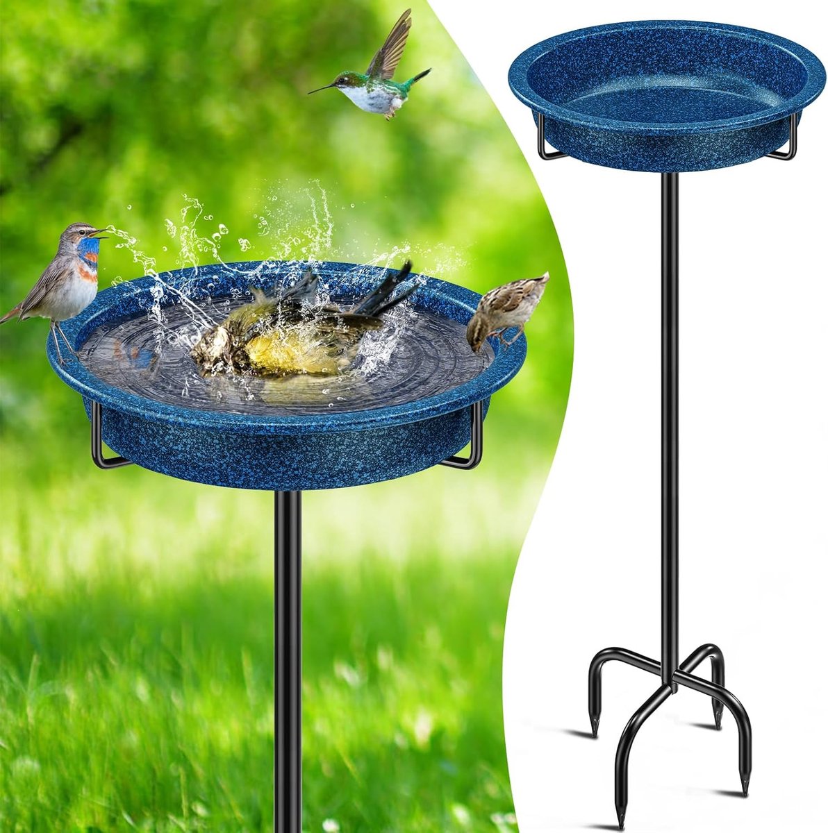 SnelShoppen - Vogelvoeder & Drinkbak 102 cm - Metalen Bad voor Wilde Vogels - Vorstbestendig en Winterbestendig - Groot - Blauw - Tuinaccessoire
