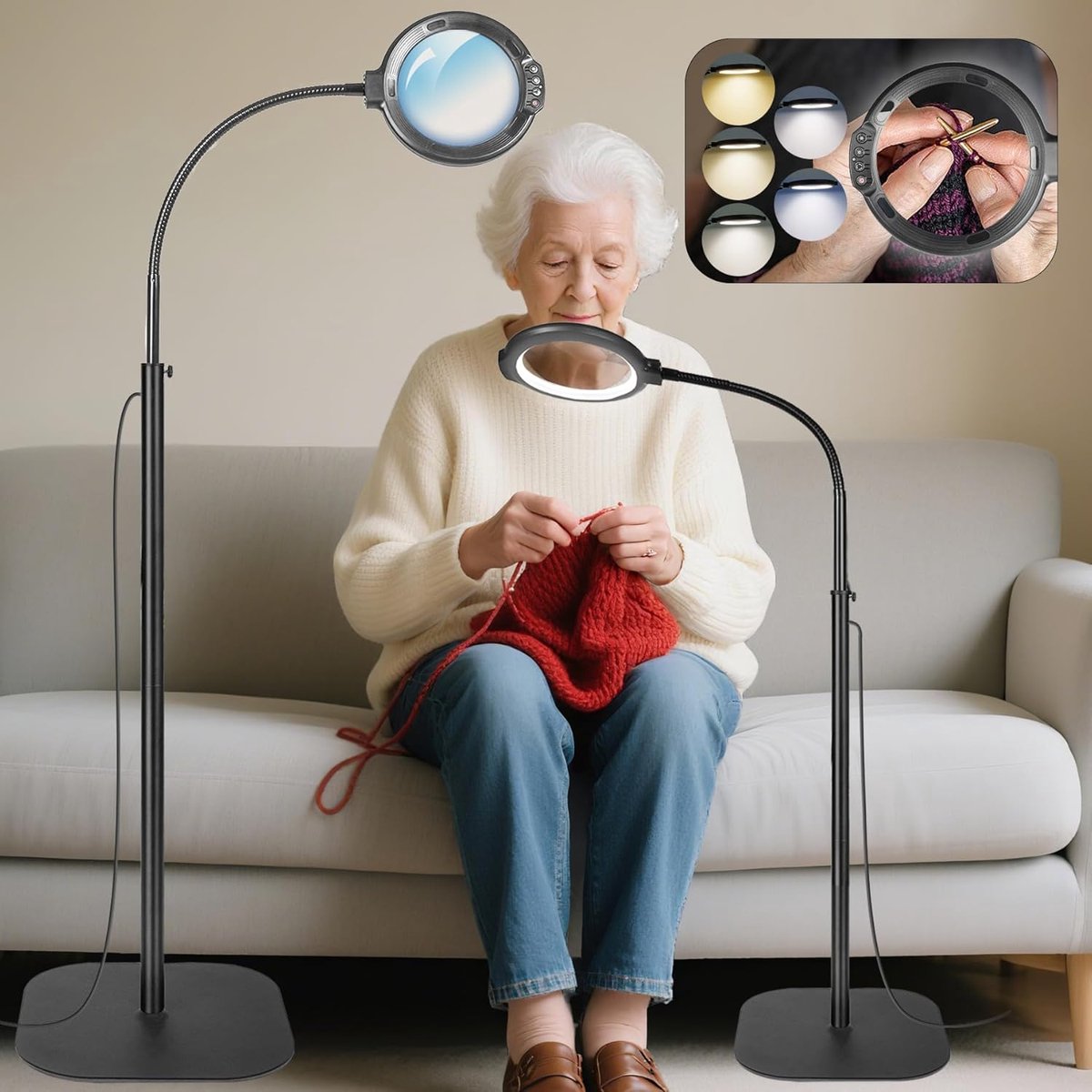 Thijox - 10x Staande Loep met Licht en Standaard, 3-in-1 Vergrootlamp met 54 LED's, Flexibele Zwanenhals Vergrootlamp met Klem, 5 Kleurmodi en Dimbare