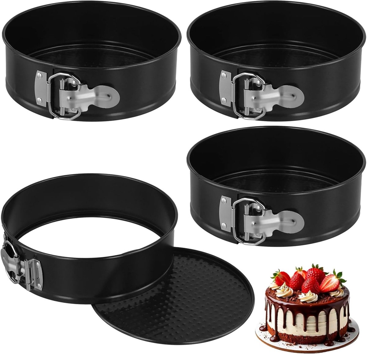 Set van 4 ronde springvormen van 6.9 inch met uitneembare bodem, anti-aanbaklaag voor taarten en cheesecakes, ideaal voor bakliefhebbers en restaurants