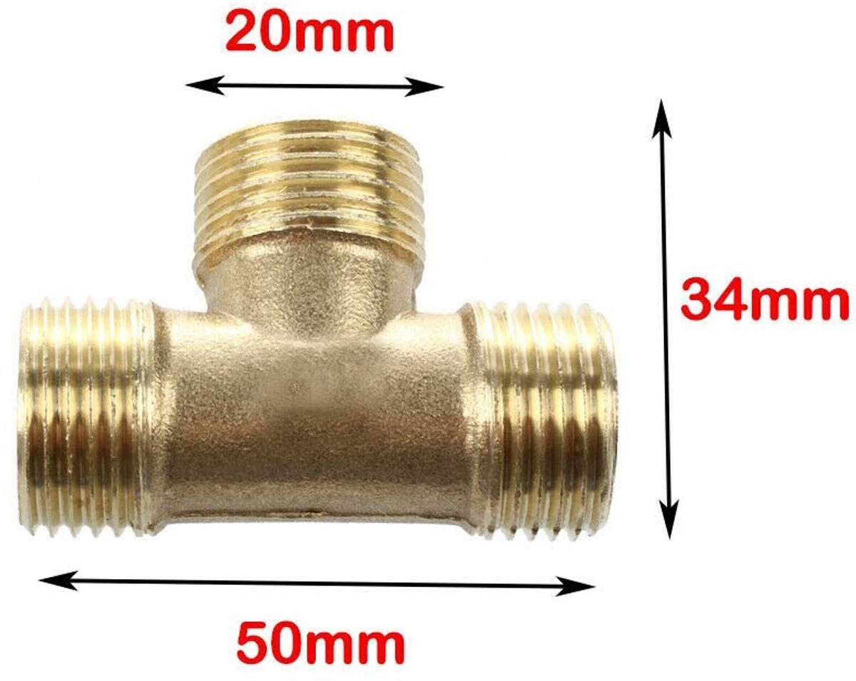 Dailygoods- T-connector duurzame messing - T-stuk - 1/2 inch - luchtslangen - brandstof - waterpijp