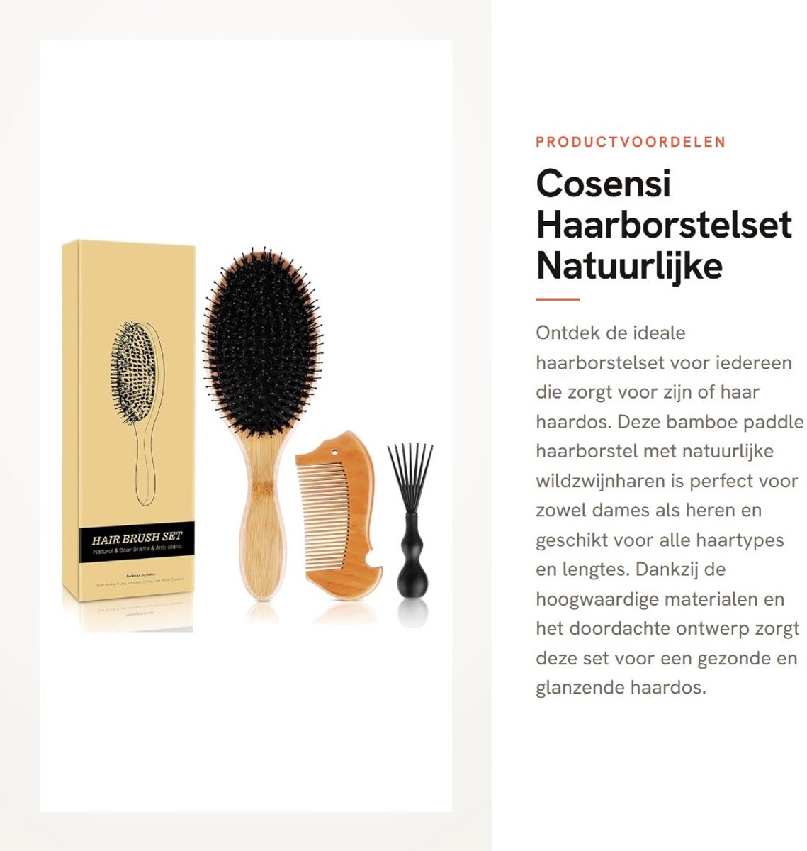 Dailygoods- Haarborstel Varkenshaar - Bamboe Paddle Haarborstel - Antiklit Haarborstel - Geschikt voor Alle Haartypes - Inclusief Houten Kam - Gezond en Zacht Haar - Haarborstelset