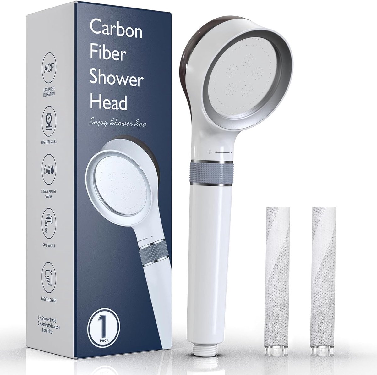 Thijox - Filterdouchekop tegen kalk en chloor | Waterbesparende handdouche met 2 vervangbare filters - Geschikt voor hard water, drukverhogend, verbet