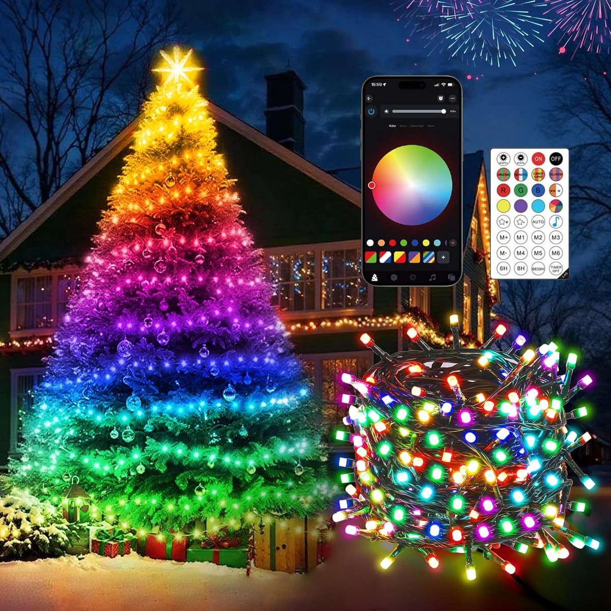 Thijox - Intelligente Kerstverlichting 30m, 300 LEDs, Kleurrijke Lichtketting met 16 Miljoen Kleuren, 200 Modi, Timer, LED Kerstdecoratie voor Binnen