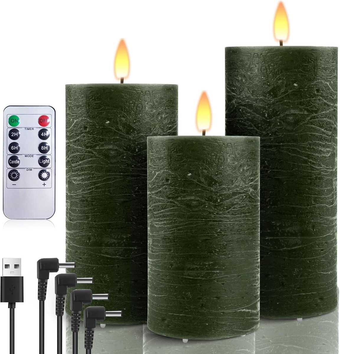 Thijox - LED Kaarsen USB Oplaadbaar Set van 3 met Afstandsbediening en Timers - Vlamloze Echte Wax Pijler Kaarsen voor Feest, Camping, Tuin en Binneng