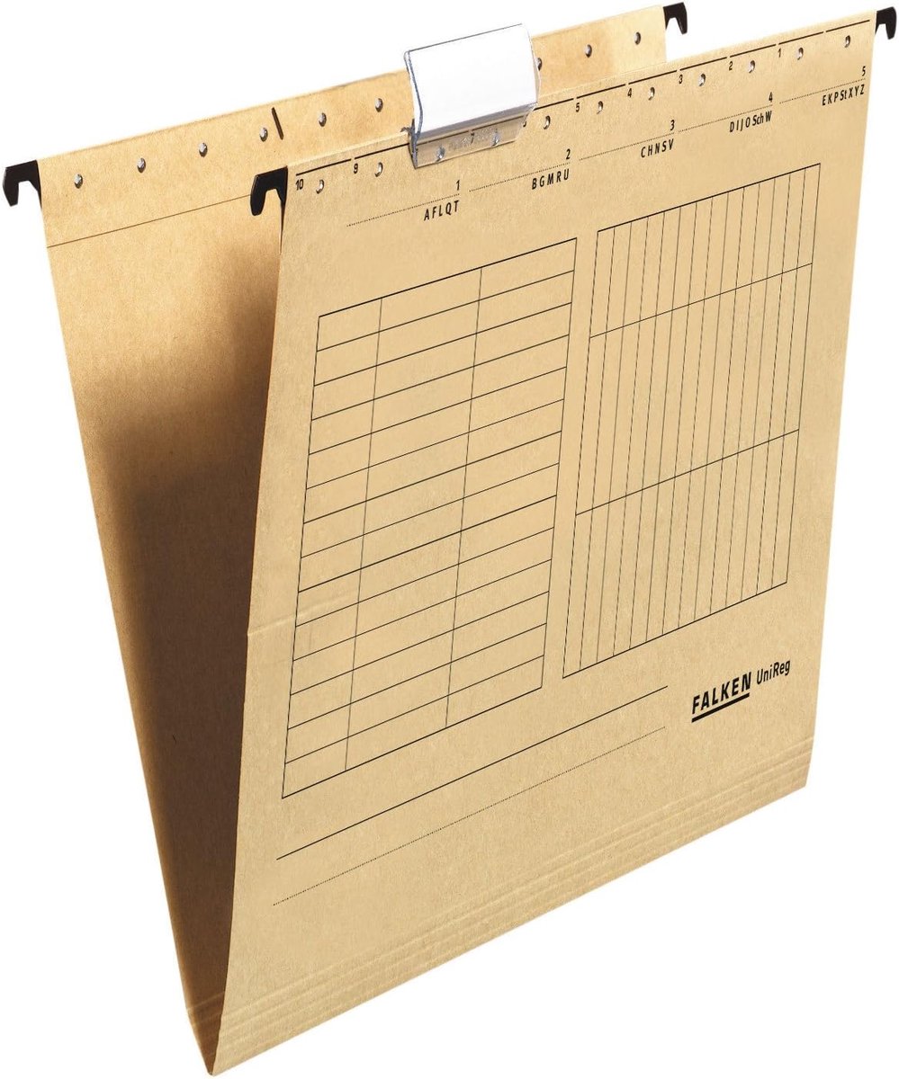 Thijox - 25 Stuks Hangmappen UniReg voor DIN A4 - Bruin Gerecycled Karton - Ideaal voor Kantoor en Thuis Archivering - Blauwe Engel Certificaat - Open