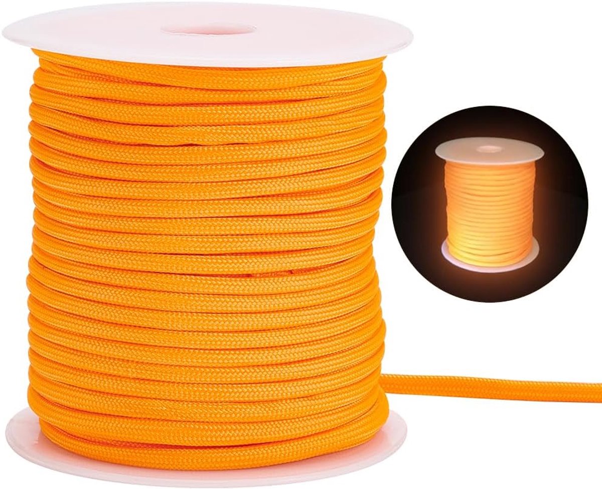 Thijox - 30m Glow in the Dark Paracord Touw - 4mm Oranje Polyester Multifunctioneel Outdoor Touw voor Survival, Wandelen, Doe-Het-Zelf Projecten en Am