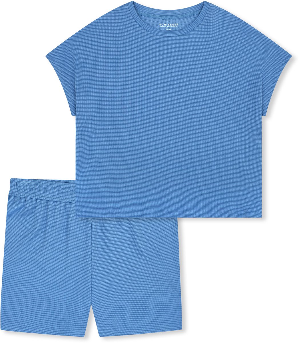 Schiesser dames shortama - Casual Feel - 44 - Blauw