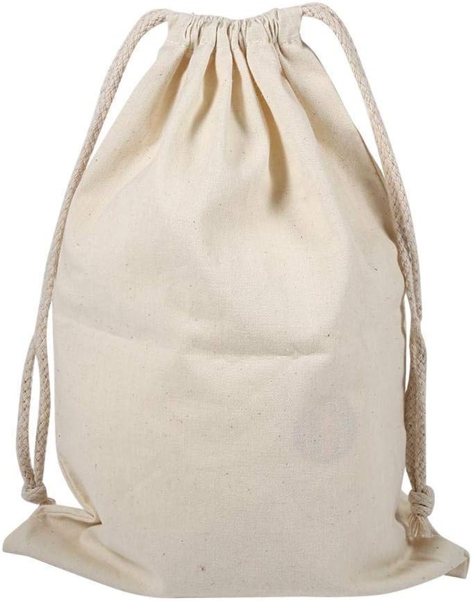 Natuurlijke Katoenen Waszak met Koord, Ideaal voor Kledingopslag, Huishoudelijk Gebruik en Reizen, 1 Stuk