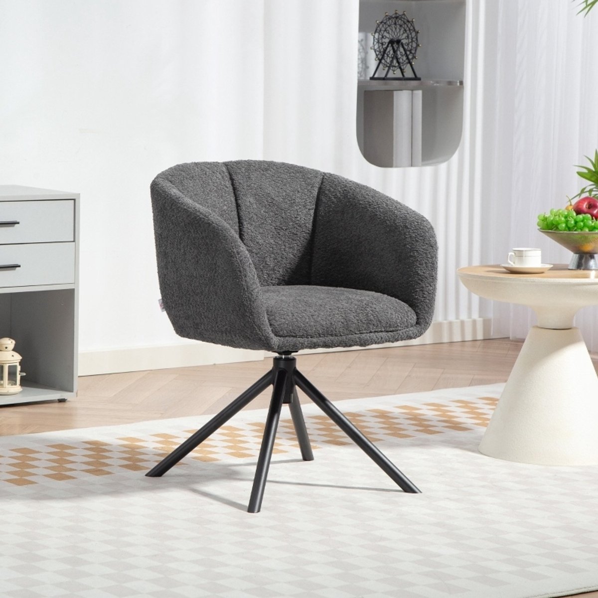 MIVRAY Fauteuil 58,5 x 59 x 78,5 cm - Draaibare Loungestoel Met Armleuningen En Gepolsterde Zitting - Voor Woonkamer En Leeshoek - Stof Donkergrijs