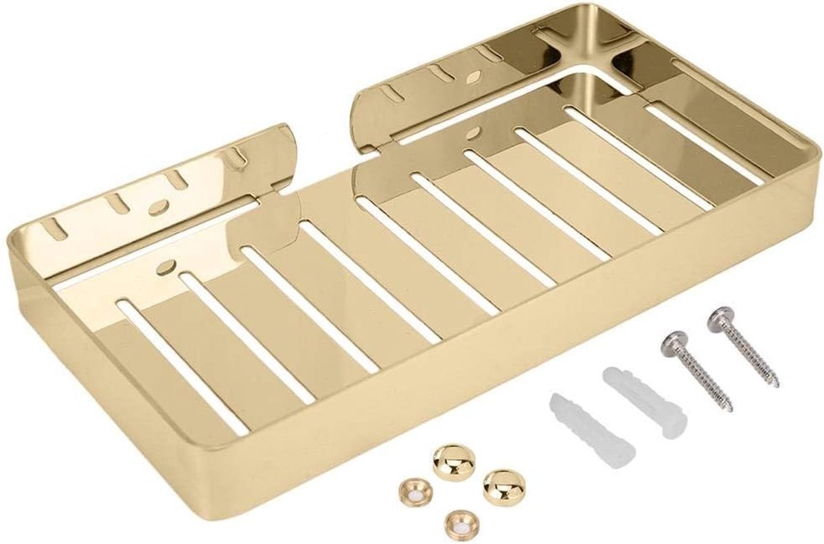 Wandplank voor Badkamer en Keuken, Roestvrijstalen Opbergrek met Afvoer, Organizer voor Shampoo en Zeep (Goud)