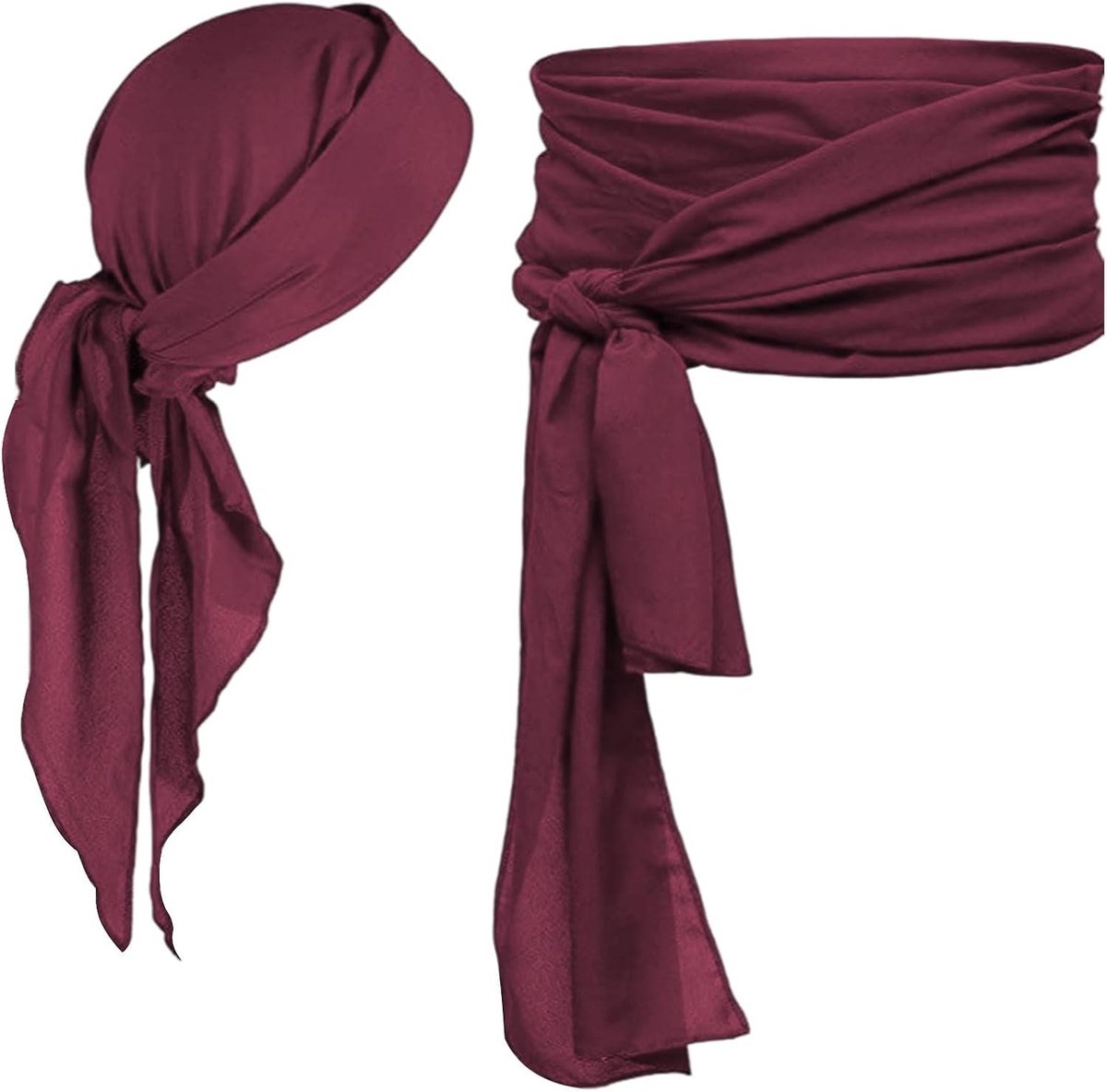 Piratenkostuum Accessoires Set met Sjerp, Hoofdband en Tailleband voor Carnaval, Cosplay en Halloween in Wijnrood