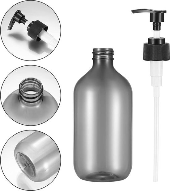 2-delige grijze navulbare zeepdispensers van 500 ml - Lege plastic pompflessen voor zeep, shampoo, lotion en douchegel voor thuis en onderweg — afbeelding 5