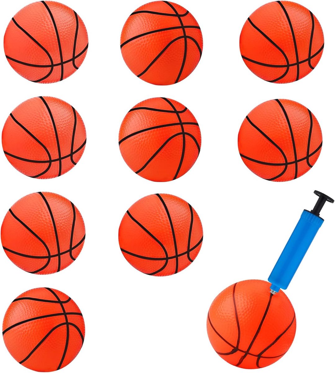SnelShoppen - 10 Stuks Mini Opblaasbare Basketbal van 10cm, Rubber Mini Basketbal Speelgoed met Pomp, Opblaasbare Basketbal voor Kinderen, Speelplezie