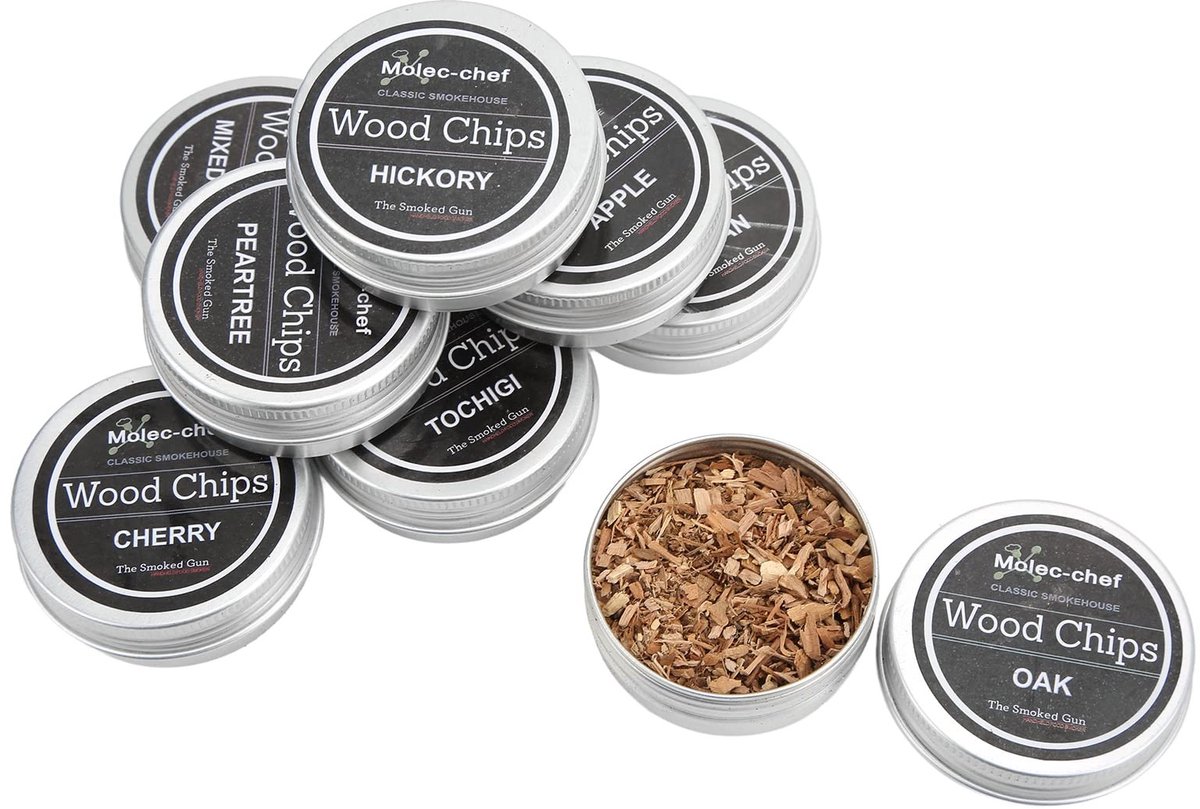 Dailygoods- Roker Kit Snelle Rookproductie - 8 Stuks Houtchips - Gevarieerde Smaken - Geschikt voor Dranken/Eten - Eikenhout/Professioneel - Perfect Cadeau - Rookchips