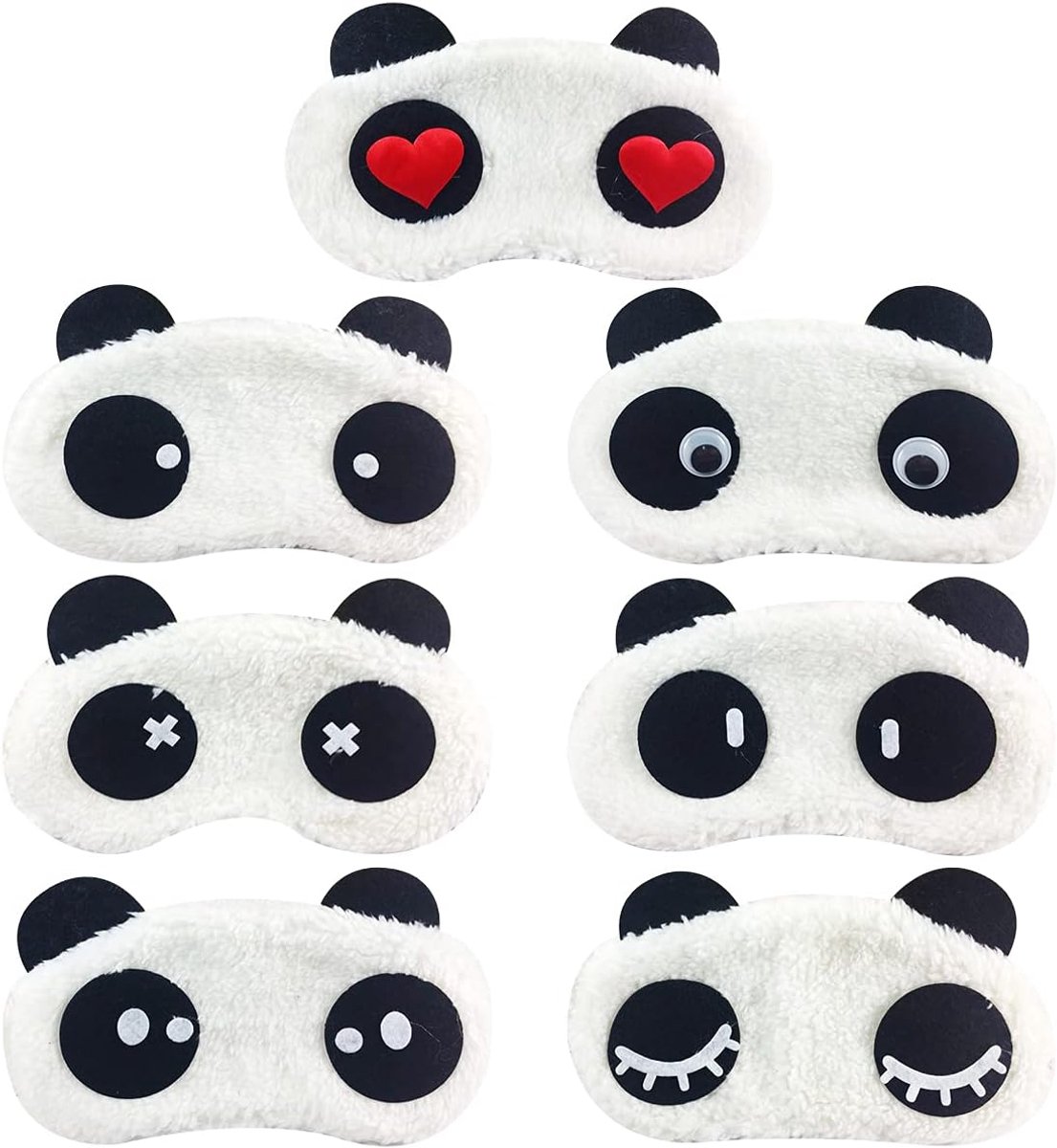 Thijox - Oogmaskers voor Kinderen, 7-delig Panda Slaapmasker, Zacht Pluche, Verduisterend, Comfortabel, Ideaal voor Slapen, Feestjes en Reis, Zwart/Wi