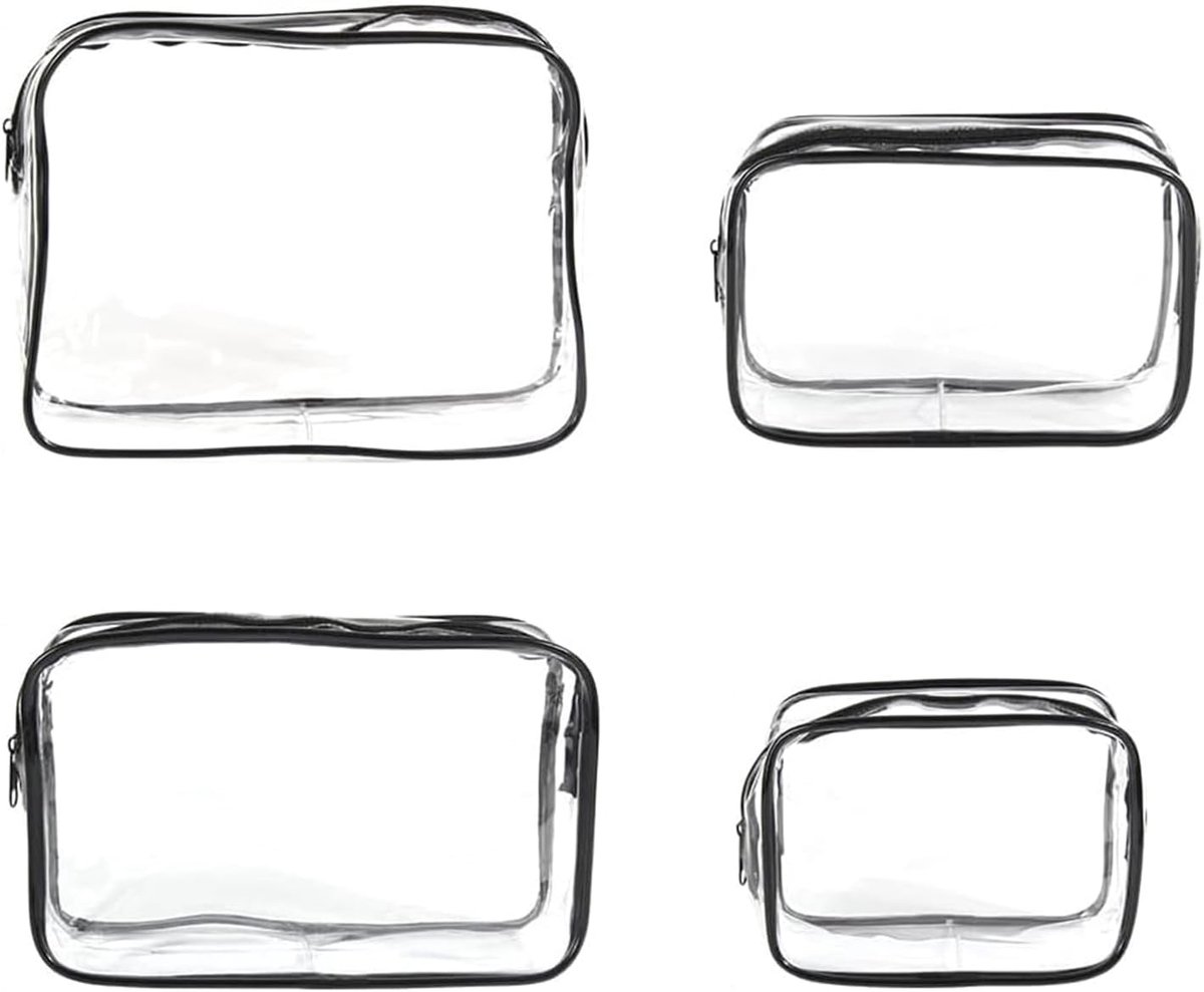 Thijox - Set van 4 Transparante Toilettassen - Waterdichte PVC-Cosmeticatassen (15-24 cm) voor Handbagage, Vliegtuiggadget-Organizer met Ritssluiting