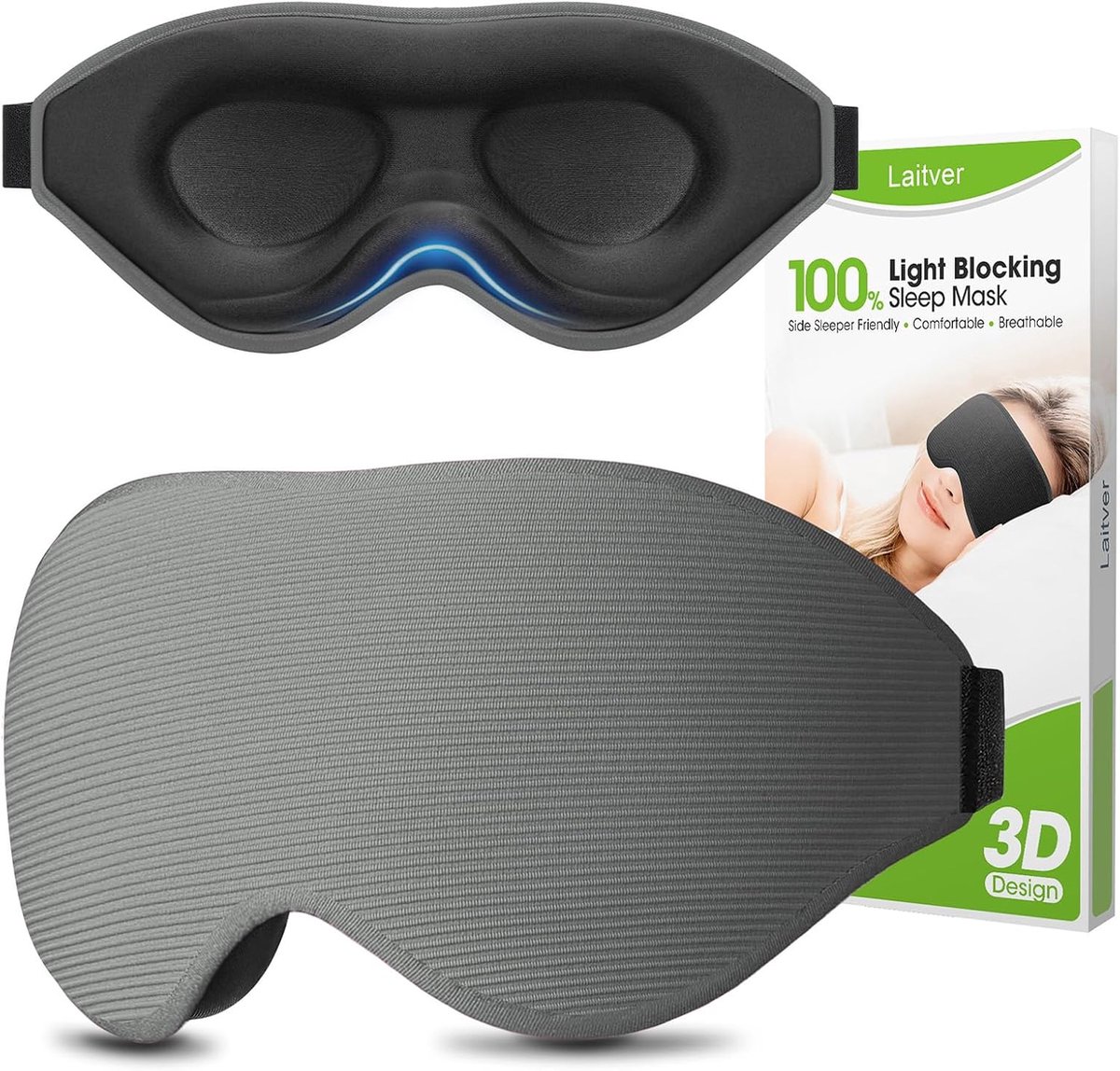 SnelShoppen - 100% Blackout Slaapmasker voor Volwassenen - Perfecte Oogmasker voor Zijslapers, Ergonomisch 3D Ontwerp, Ultrazacht en Comfortabel, Lich
