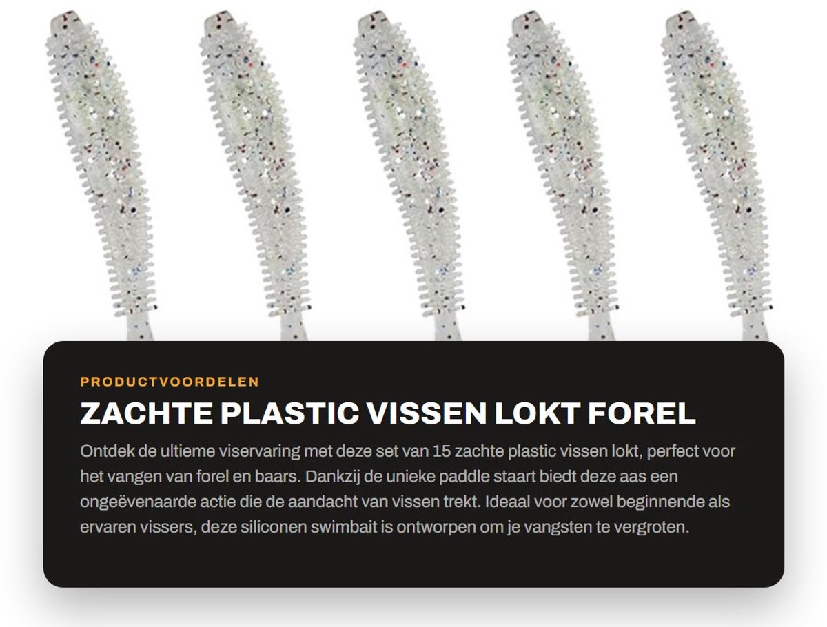 Dailygoods- Swimbait 15 Stuks - Zachte Plastic Vissen - Paddle Staart - Siliconen Aas - Bass/Forel - Hoogwaardige Actie - Vissenaas