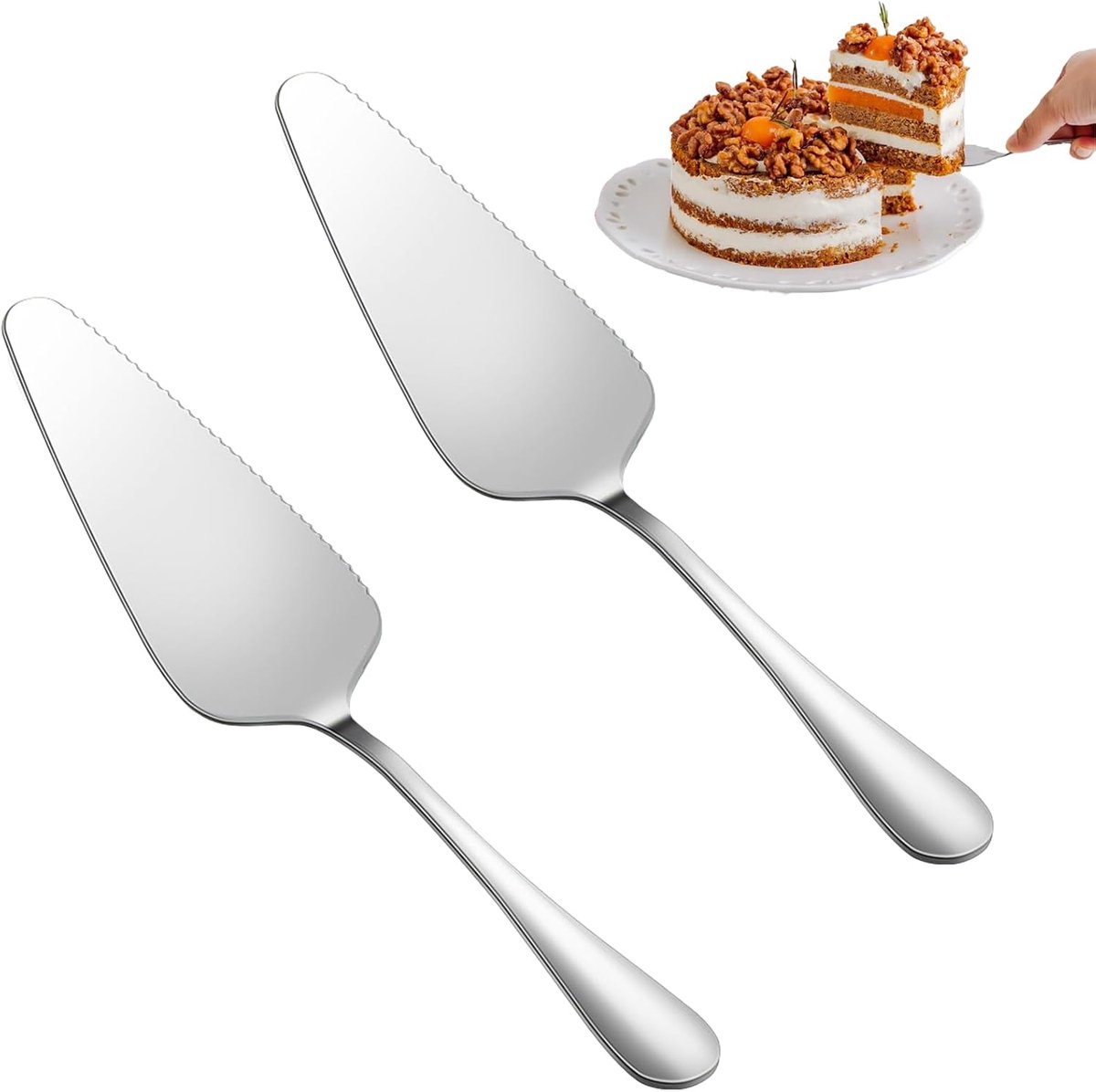 Thijox - Taartschep RVS 2 Stuks, Gekartelde Taartschep 22 cm, Zilver, Perfect voor Keuken, Restaurant, Feest, Taart en Taartpunten