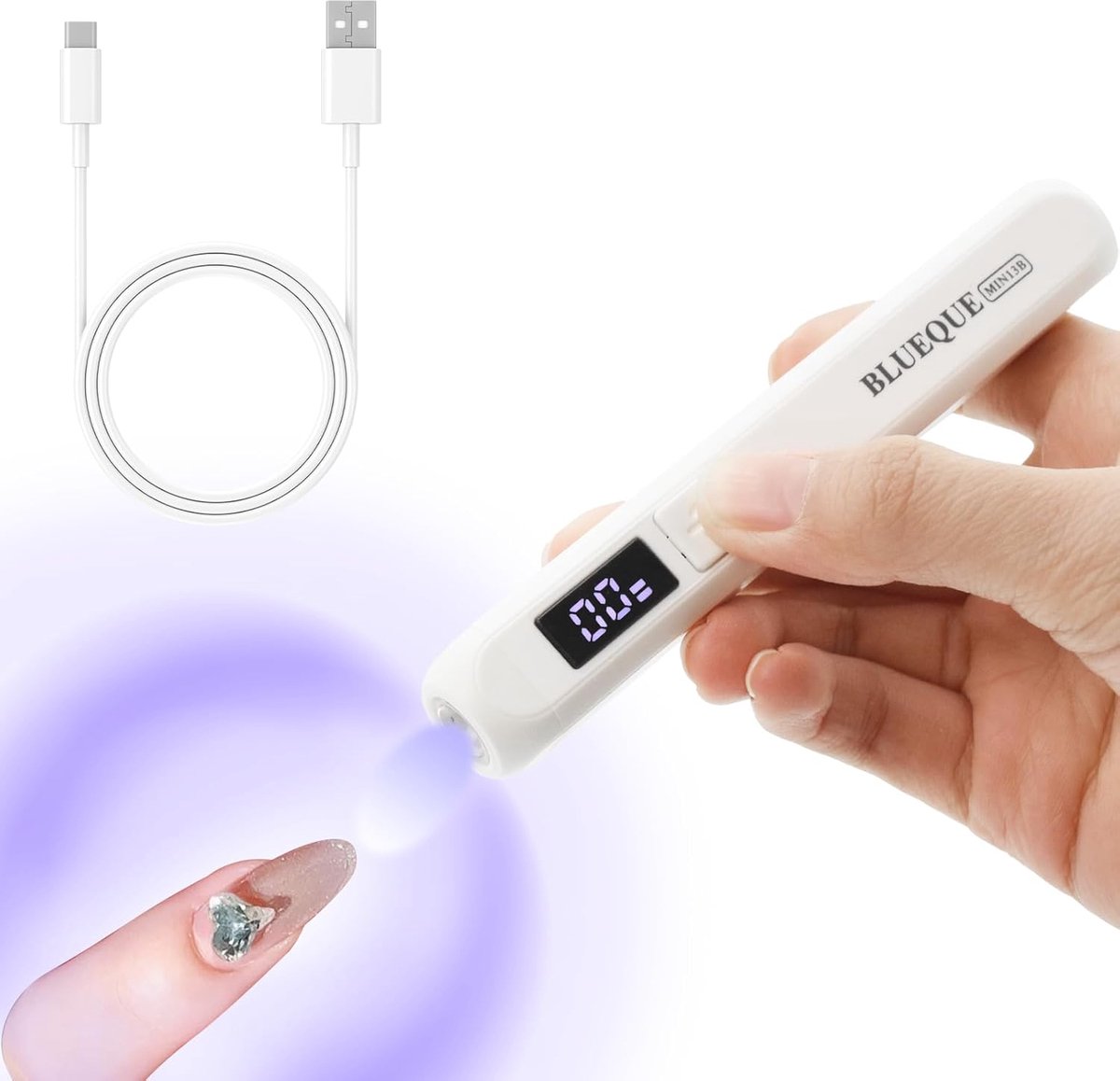 Thijox - Mini nagellampe, AolKee geleide nagellamp voor gel, oplaadbare USB-nageldroger met LED-scherm, handheld, draagbaar, 3W, 395 + 405 nm, ideaal