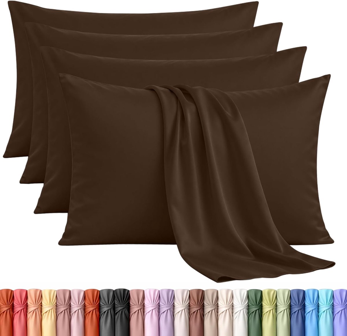 SnelShoppen - Kussensloop Set van 4 - Zachte Geborstelde Microvezel - Krimp en Vervagingsbestendig - Bruin - 50 x 75 cm - Ideaal voor Slaapkamer en Wo