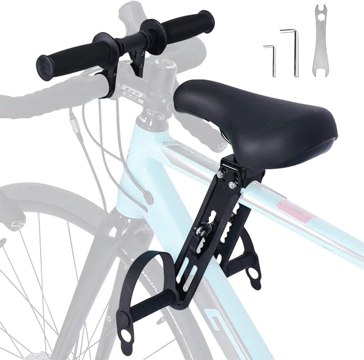 Dailygoods- Fietsstoeltje Voorzijde - Draagbaar Kinderzitje - Geschikt voor 2-6 Jaar - Zacht Zitkussen - Roestvrij Staal - Verstelbare Voetsteunen - Kinderfietszitje