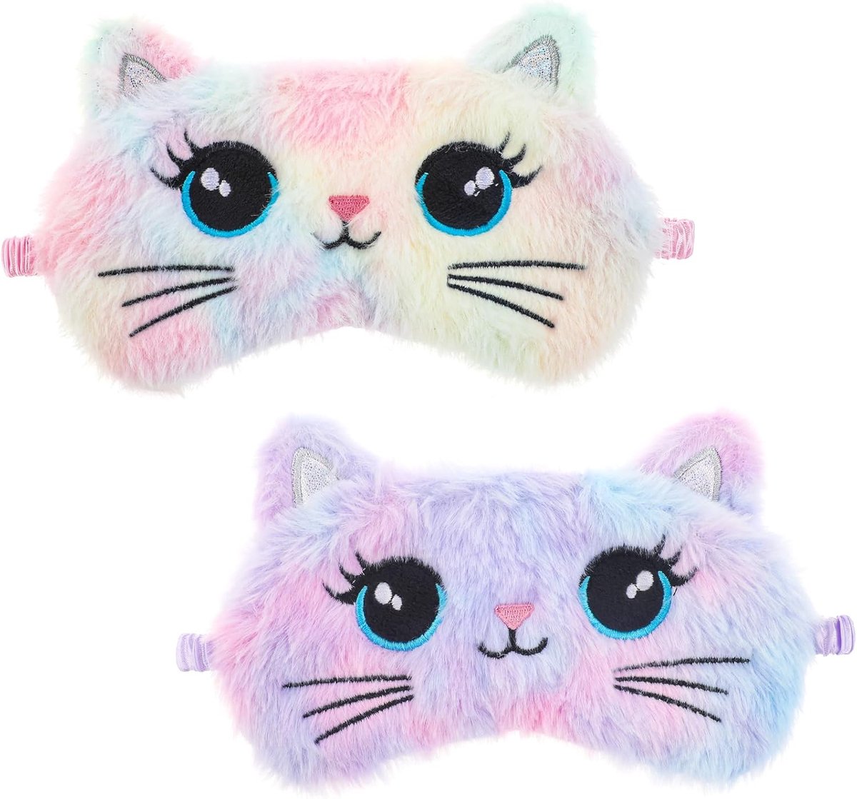 Thijox - Plush Slaapmasker Set van 2, Schattige Kat Slaapoogmaskers, Kleurrige en Zachte Dieren Nachtoogmaskers voor Thuis, Reizen en Kamperen