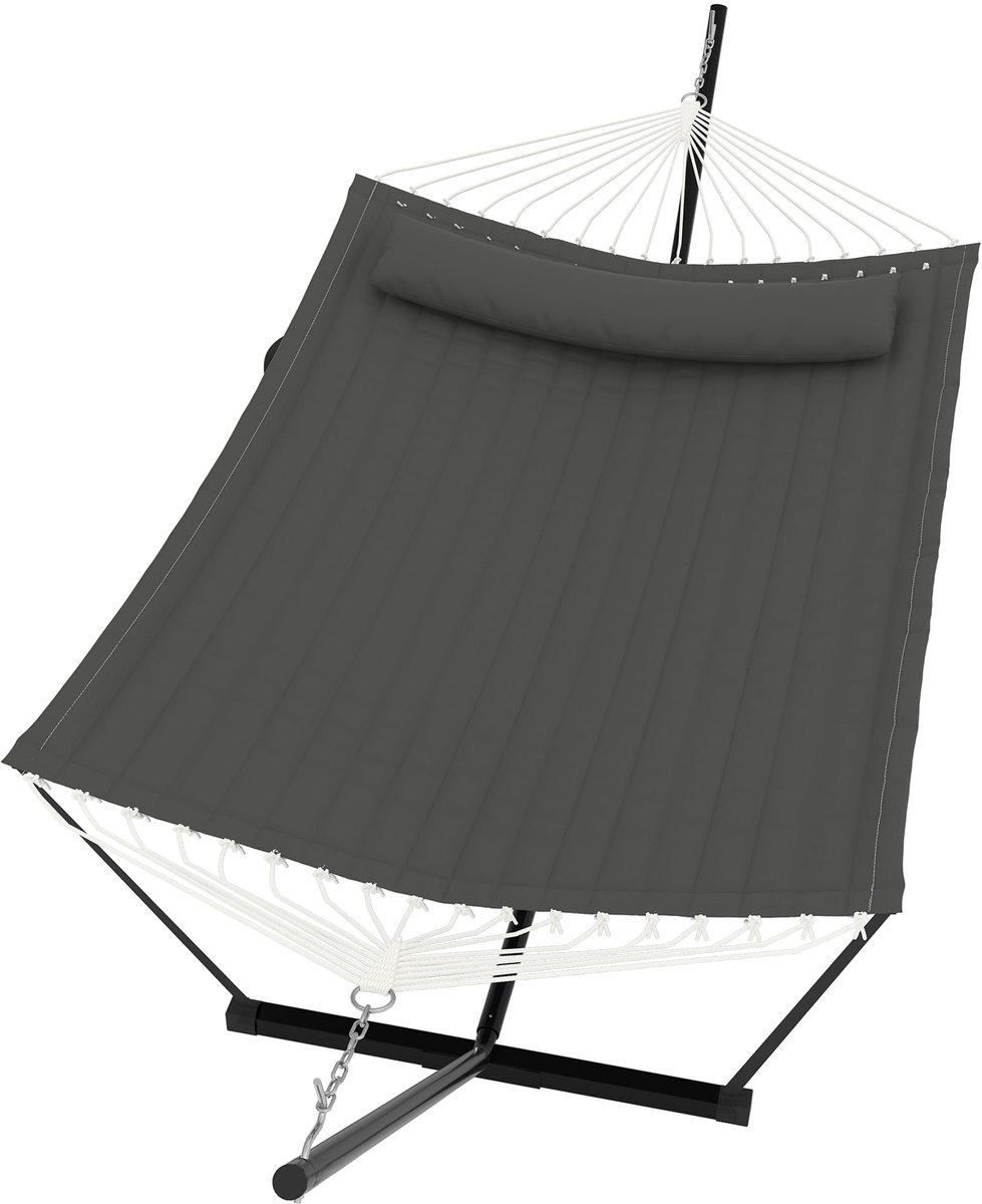 Hangmat Met Standaard - Schommelbed Binnen en Buiten - Afneembaar Kussen - 200kg Draagvermogen - Balans Touw - Voor Tuin Balkon Terras - Donkergrijs