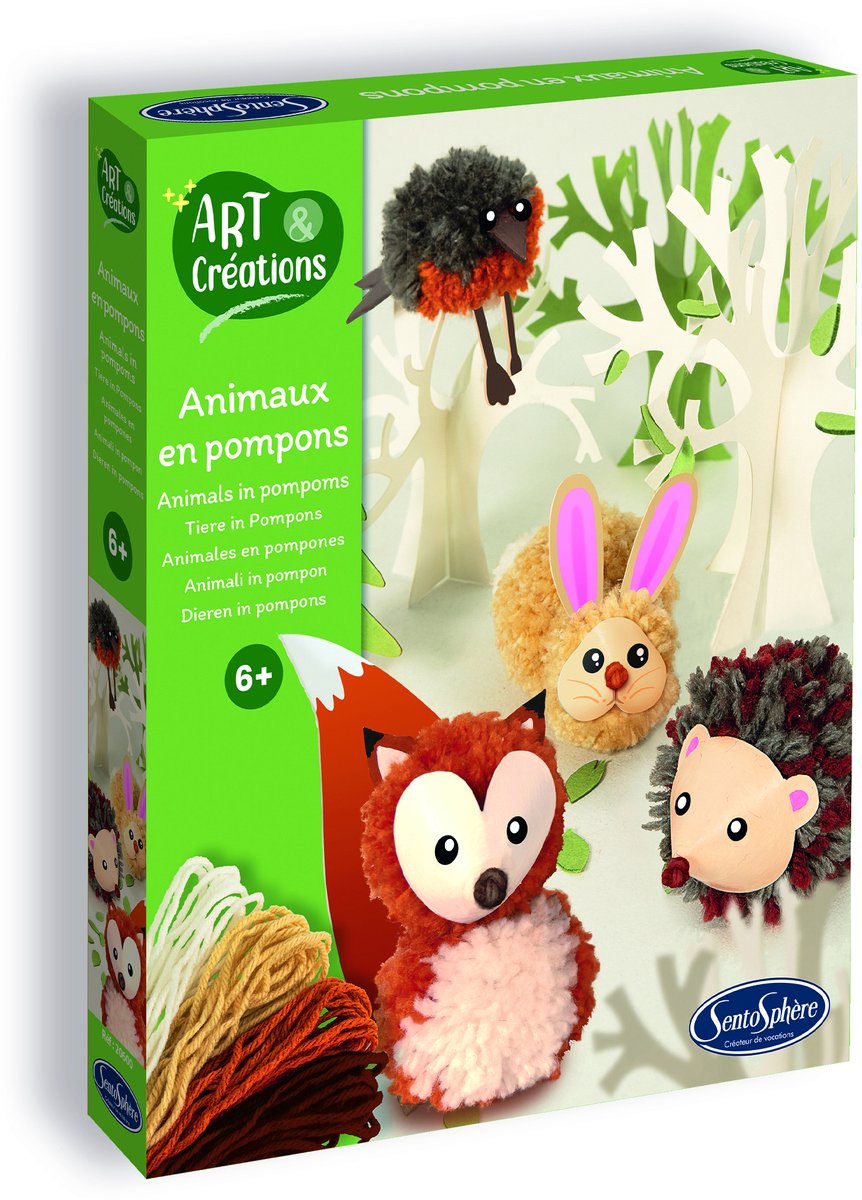 Sentosphère knutselset bosdieren pompons - creatieve dieren maken.