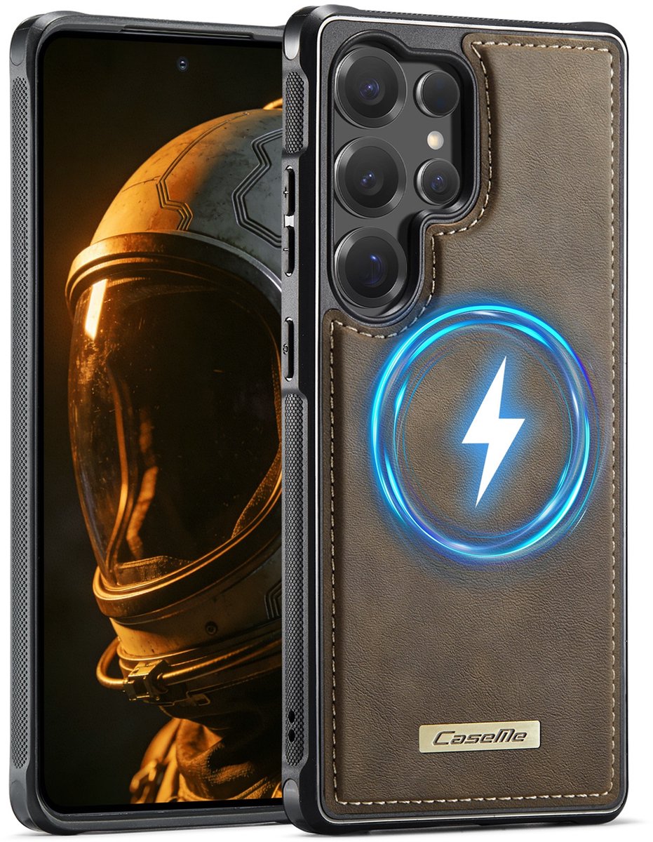 CaseMe Hoesje - Geschikt voor Samsung Galaxy S25 Ultra Hoesje - CaseMe C69 Leather Back Cover - MagSafe Compatible - Bruin