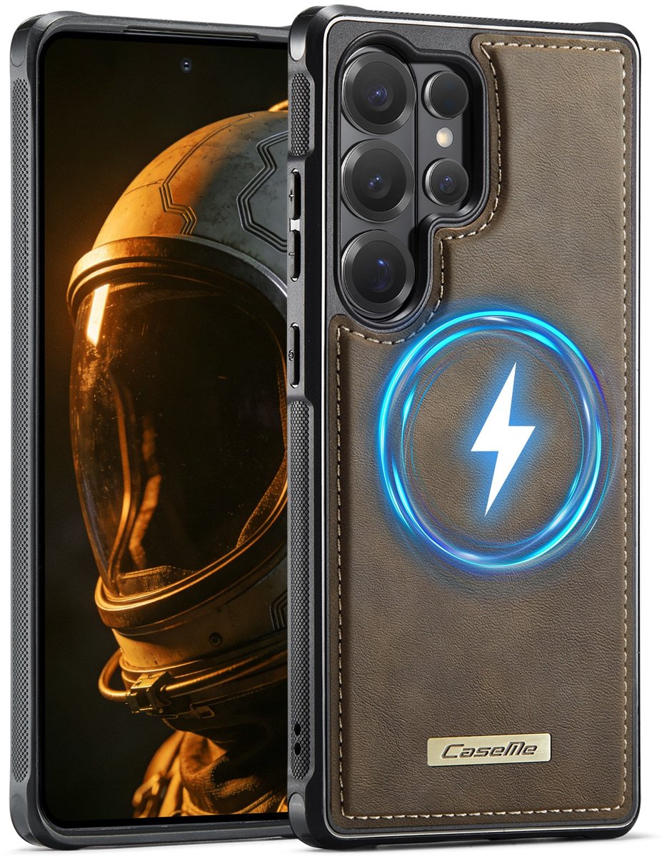 CaseMe Hoesje - Geschikt voor Samsung Galaxy S26 Ultra Hoesje - CaseMe C69 Leather Back Cover - MagSafe Compatible - Bruin