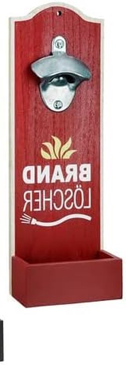 Wand Flesopener - Muur Opener - Drankjes Openen - Met Kroonkurk Vanger - 30 x 10 cm - Rood