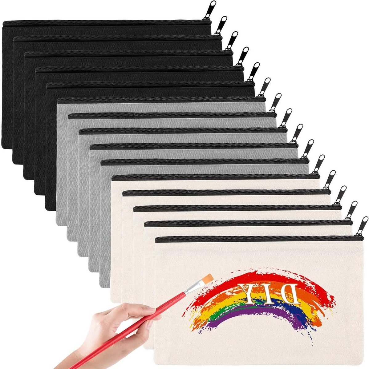 Canvas Etuis - Linnen Tassen - DIY Knutselen - Wit Blanco Oppervlak - 15 Stuks - Mix
