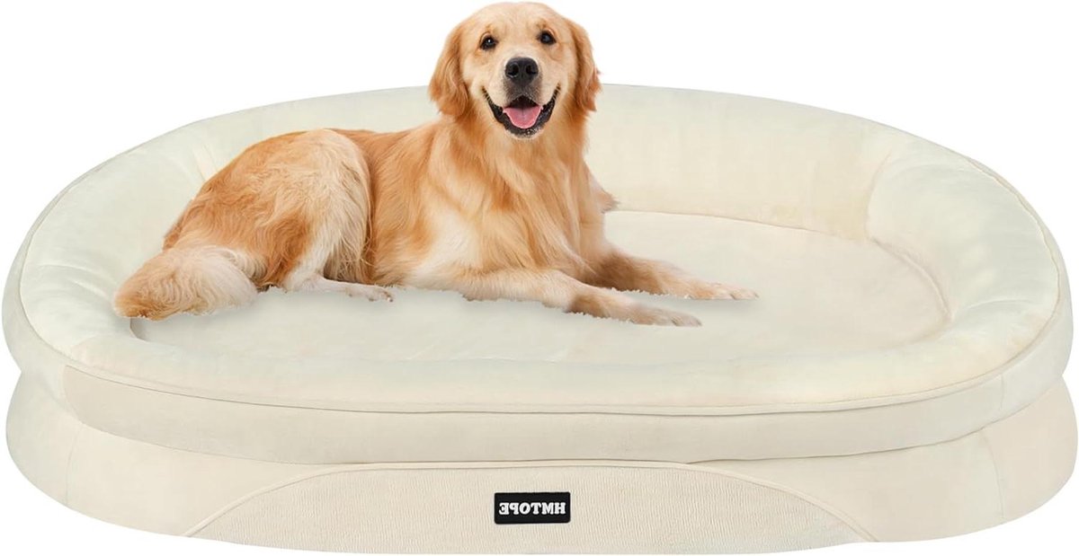 Orthopedisch Hondenbed - Hondenbank Mand - Comfortabel Rusten - Afneembare Hoes - 106 x 79 cm - Beige