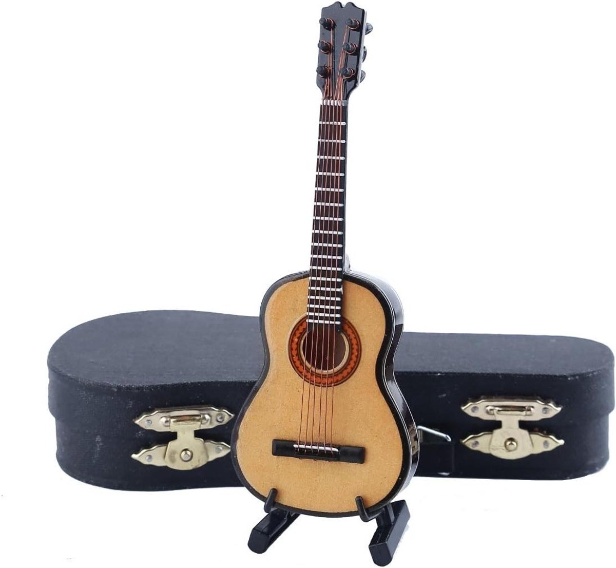 Miniatuur Gitaar - Houten Replica - Decoratie Huis - Inclusief Standaard - 13 cm - Houtkleur