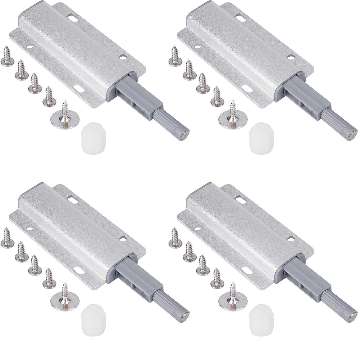 Deuropener Magneet - Drukdeuropener Buffer - Kasten Laden Sluiten - Sterke Veer Demper - 4 Stuks - Zilver