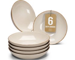 Pure Living Rustic Diepe Borden - Beige - Set Van 6 (Ø 20 cm) - Massief Aardewerk - Landelijk…
