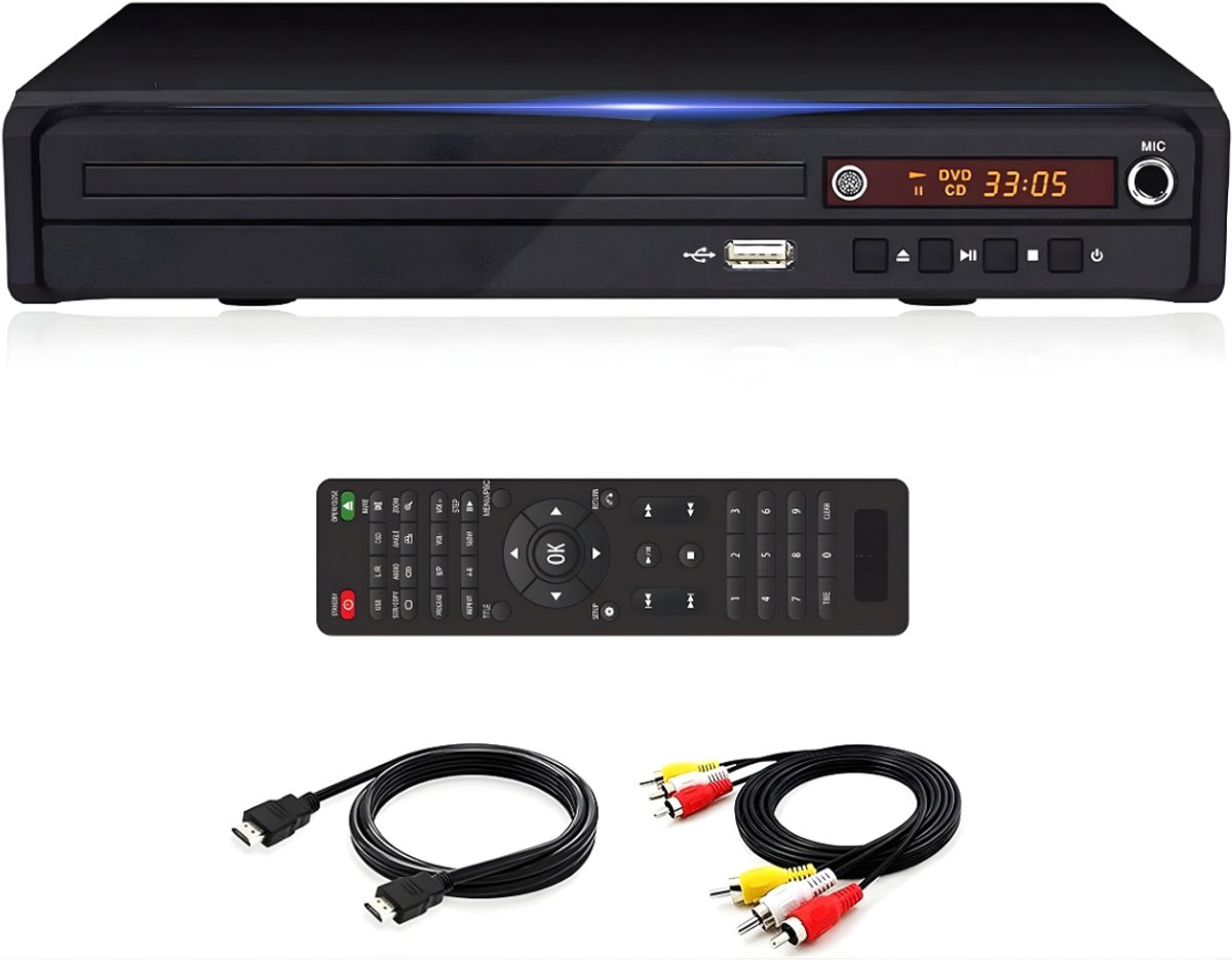 Ploutos® DVD Speler Met HDMI - Dvd Speler - Cd Speler Voor Tv - Zwart - 23cm x 5cm x 19cm