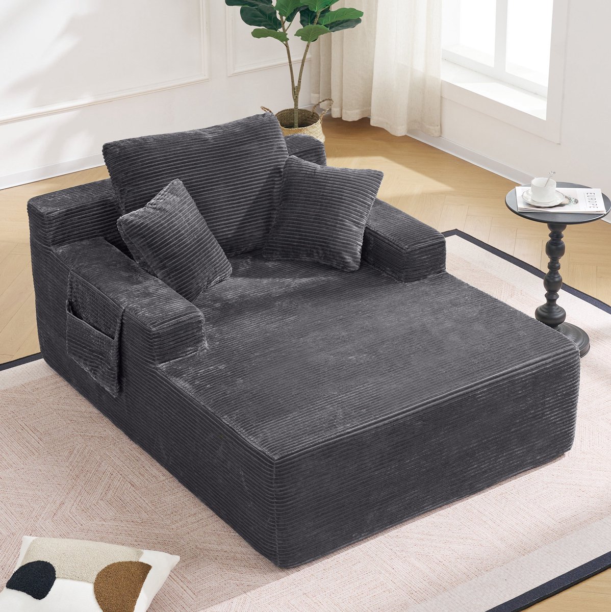 STILVORA Slaapbank 110 x 150 cm - 1-Zits Met Opbergvakken En Kussens - Voor Woonkamer En Logeerkamer - Cord Donkergrijs