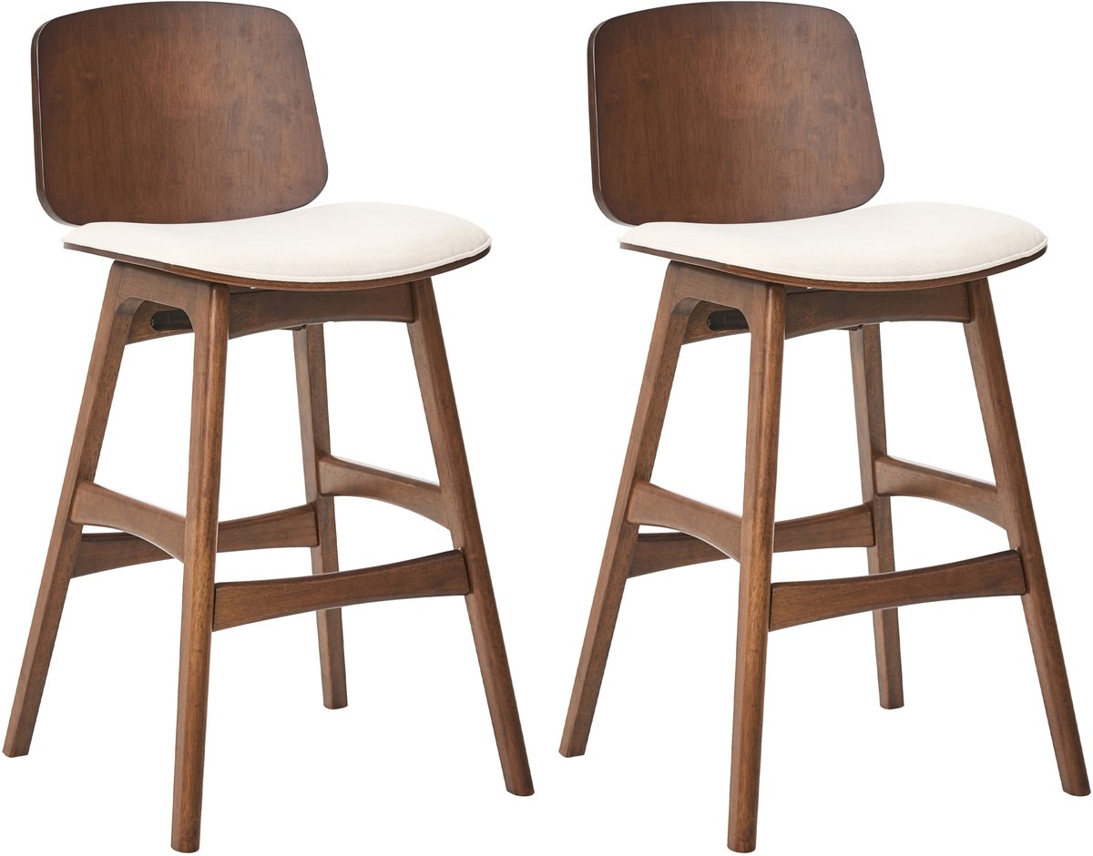 CHARLESTON - Set van 2 barstoelen - Bruin/Lichtbeige - Rubberhout