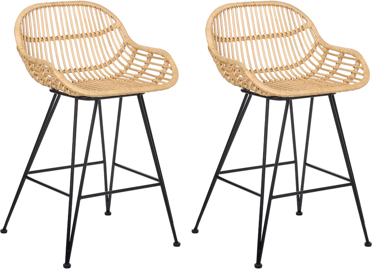 TERRELL - Barkruk set van 2 - Naturel - Rotan